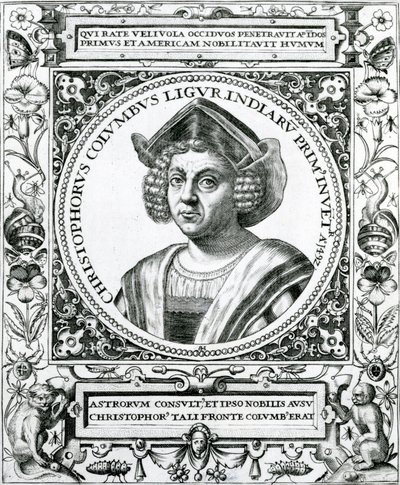 Portrét Kryštofa Kolumba (1451-1506) z knihy "The Narrative and Critical History of America", kterou vydal Justin Winsor, Londýn, 1886. od Theodore de Bry