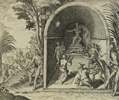 Portugalští navigátoři přijíždějící do Etiopie, Ilustrace z východní Indie od Antonia Pigafetty, Theodore de Bry od Theodore de Bry