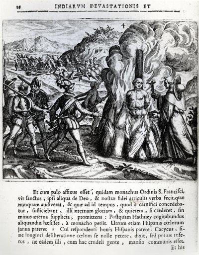 Spálení Hatuey Španěly v Yara na Kubě 2. února 1512 1664 od Theodore de Bry