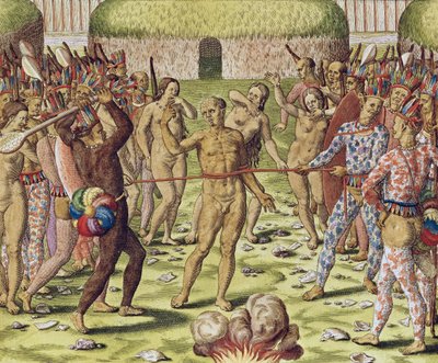 Poprava nepřítele indiány Topinambou, 1562 od Theodore de Bry
