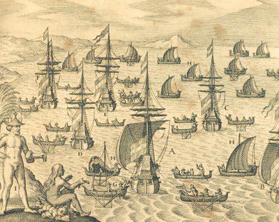 The Island of Thieves, rytina z americké historie Theodore de Bry, Severní Amerika 17. století. od Theodore de Bry