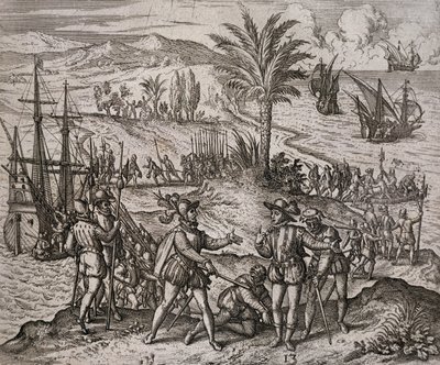 Zatčení Christophera a Bartoloměje Kolumba na příkaz Francisca de Bobadilla od Theodore de Bry