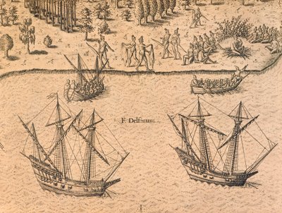 Příjezd francouzských lodí na Floridu od Theodore de Bry