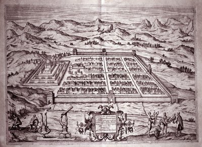 Pohled na incké město Cuzco, Peru (rytina od Theodore de Bry