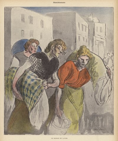 Pračky vracející se z prádla (color litho) od Theophile Alexandre (after) Steinlen