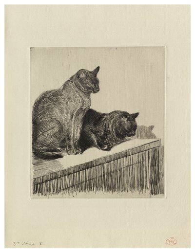 Dvě kočky na kusu nábytku od Théophile Alexandre Steinlen