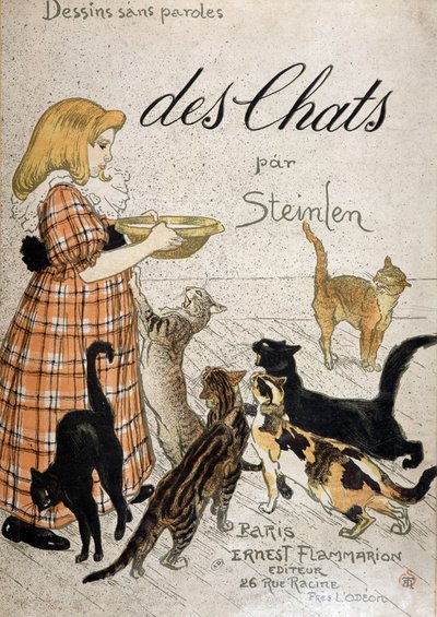 Dívka přináší kočkám misku na mléko - obálka "" Cats" od Steinlen, n.d. 19. od Théophile Alexandre Steinlen