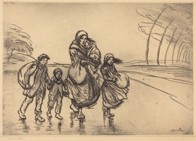 V dešti: matka a děti od Théophile Alexandre Steinlen