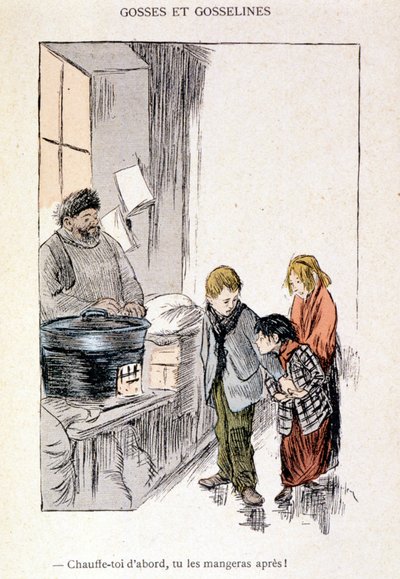 Děti a Gosselines: Nejprve se zahřejte, pak je sníte! v "" V životě "", od Steinlen 1901 od Théophile Alexandre Steinlen