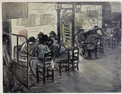 Na terase kavárny (Na vitríně je napsáno „“ Absinth 15“, „“ Pernod 20“) Kresba Theophile Alexandre Steinlen (1859-1923) Paříž 20. století, Musee Carnavalet od Théophile Alexandre Steinlen