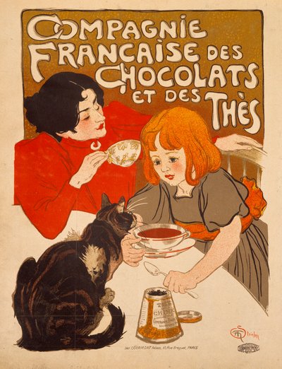 Plakátová reklama na „Compagnie francaise des Chocolats et des Thes“ od Theophila Alexandra Steinlena (1859-1923), kolem roku 1898, Bibliotheque des Arts Decoratifs, Paříž - Plakát s reklamou na Compagnie Francaise des Chocolats et des Thes (francouzská Co od Théophile Alexandre Steinlen