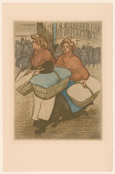 Dvě pradleny s koši na ulici od Théophile Alexandre Steinlen