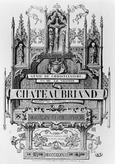 Titulní strana k „Le Genie du Christianisme“ od Francoise Reneho (1768-1848) vikomta z Chateaubriand, vyryla Henri Desire Porret, 1838 od Theophile Evariste Fragonard