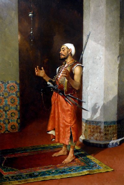 Turecká stráž se modlí, konec 19.-začátek 20. století (olej na plátně) od Theophile Marie Francois Lybaert