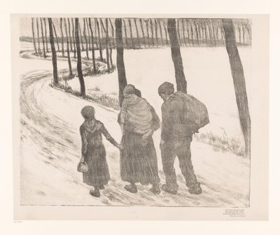 Muž a žena se dvěma dětmi na venkovské cestě Pauvres gens od Théo van Rysselberghe