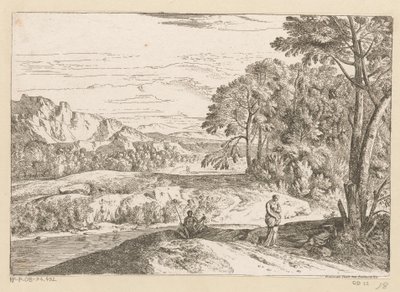 Arkádská krajina s rybářem u potoka Suite de Paysages (název série) od Théodore