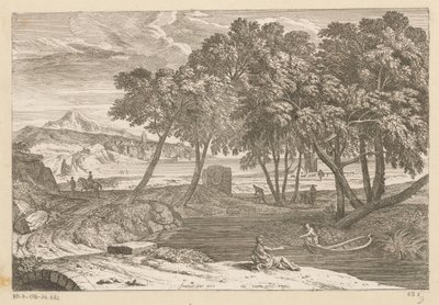 Arkádská krajina s rybářem ve člunu Suite de Paysages (název série) od Théodore