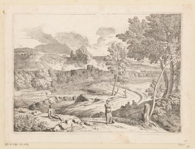 Arkádská krajina s postavami podél cesty u potoka Suite de Paysages (název série) od Théodore