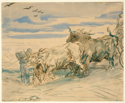 Drover s voly táhne vozík od Théodore Chassériau