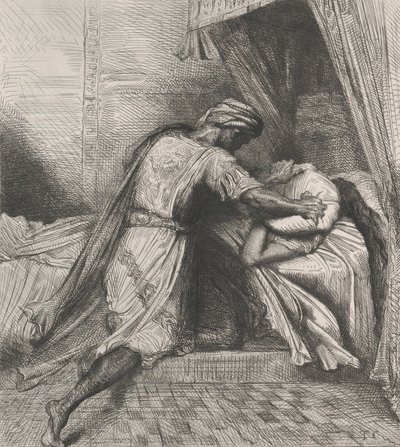 Dusí ji: deska 13 z Othello Act 5, scéna 2, leptaná 1844, přetištěná 1900. od Théodore Chassériau
