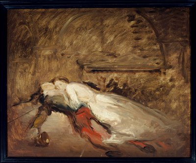 Milenci Romeo et Juliet Ilustrace stejnojmenného díla Williama Shakespeara (1564-1616) představující smrt milenců ve scéně 3 dějství V. Esquisse de Theodore Chasseriau (1819-1856) Sun. 0,50 x 0,61 m Paříž. muzeum Louvre od Théodore Chassériau