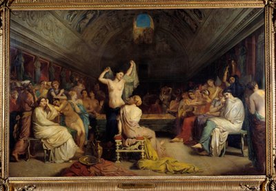 Tepidárium. Ženy se znovu sešly v části teplých lázní za starého Říma. Obraz Theodore Chasseriau (1819-1856). Olej na plátně od Théodore Chassériau