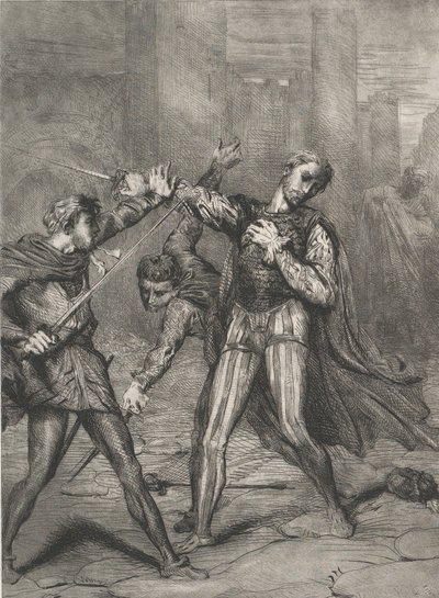 Darebáku, zemřeš: deska 10 z Othello Act 5, scéna 1, leptané 1844, přetištěno 1900. od Théodore Chassériau