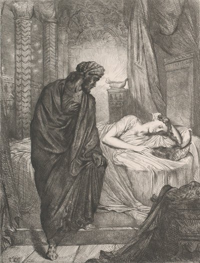 Přesto musí zemřít: deska 11 z Othello Act 5, scéna 2, leptaná 1844, přetištěná 1900. od Théodore Chassériau