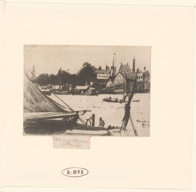 Pohled na řeku s loděmi Battersea z Chelsea od Théodore Roussel (signed by artist)