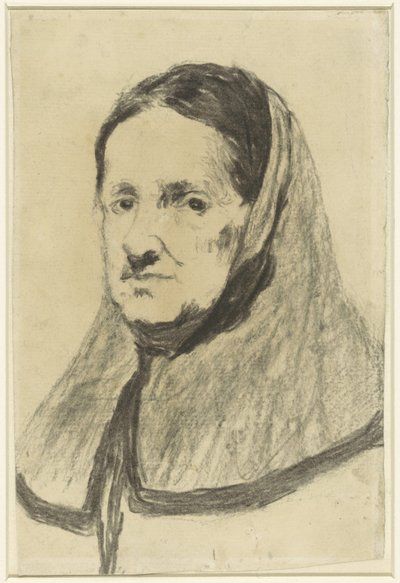 Studie staré ženy, při pohledu po ramena, mírně vlevo od Théodule Augustin Ribot