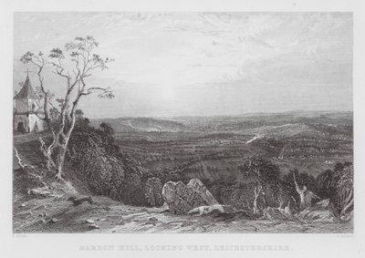 Bardon Hill, při pohledu na západ, Leicestershire (rytina) od Thomas (after) Allom