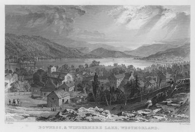 Bowness a Windermere Lake, Westmorland (rytina) od Thomas (after) Allom