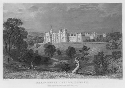 Brancepeth Castle, Durham, sídlo Williama Russela (rytina) od Thomas (after) Allom