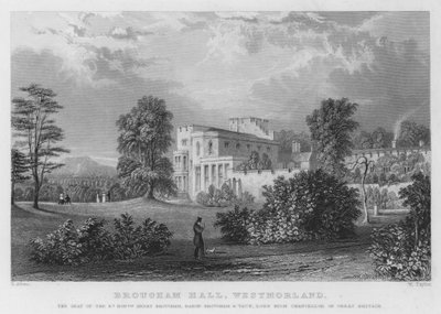 Brougham Hall, Westmorland, sídlo Henryho Broughama, barona Broughama a Vauxe, lorda vysokého kancléře Velké Británie (rytina) od Thomas (after) Allom