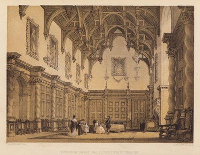 Burleigh Great Hall, Northamptonshire (akvatinta) od Thomas (after) Allom