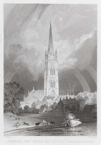 Kostel a město Louth, Lincolnshire (rytina) od Thomas (after) Allom