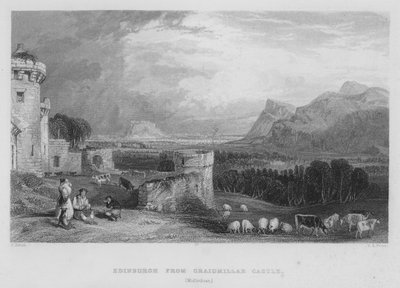 Edinburgh z hradu Craigmillar, Midlothian (rytina) od Thomas (after) Allom