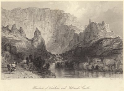 Fontána Vaucluse a Petrarchův hrad (rytina) od Thomas (after) Allom
