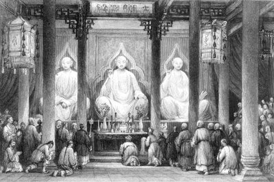 Velký chrám v Hunan, Kanton, rytina A. Willmore (rytina) od Thomas (after) Allom