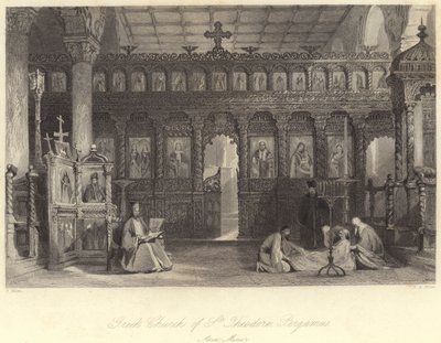 Řecký kostel svatého Theodora, Pergamus, Malá Asie (rytina) od Thomas (after) Allom