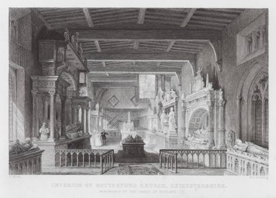 Interiér Bottesford Church, Leicestershire, Památky hrabat z Rutlandu (rytina) od Thomas (after) Allom