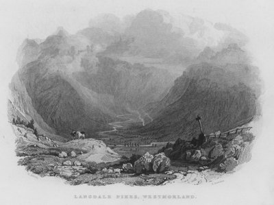 Langdale Pikes, Westmorland (rytina) od Thomas (after) Allom