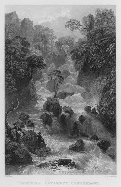 Lowdore Cataract, Cumberland (rytina) od Thomas (after) Allom
