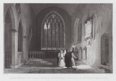 Památník lorda Byrona, Hucknall Church, Nottinghamshire (rytina) od Thomas (after) Allom