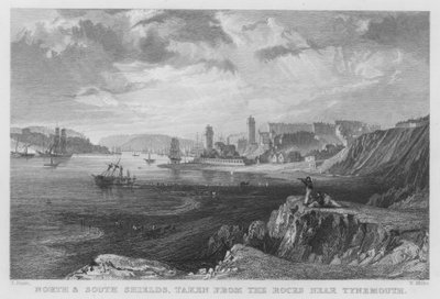 North and South Shields, převzato ze skal poblíž Tynemouth (rytina) od Thomas (after) Allom