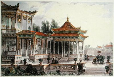 Pavilon hvězdy naděje, Tong Chow, kolem roku 1850 (barevné lito) od Thomas (after) Allom
