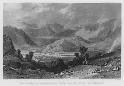 Rossthwaite, Borrowdale, od cesty k Watenlath (rytina) od Thomas (after) Allom
