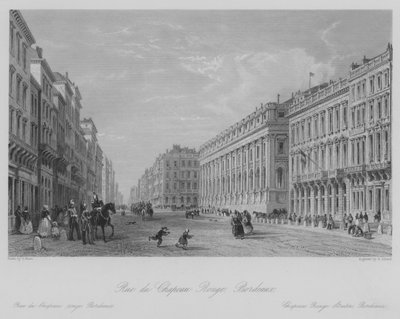 Rue du Chapeau Rouge, Bordeaux (rytina) od Thomas (after) Allom