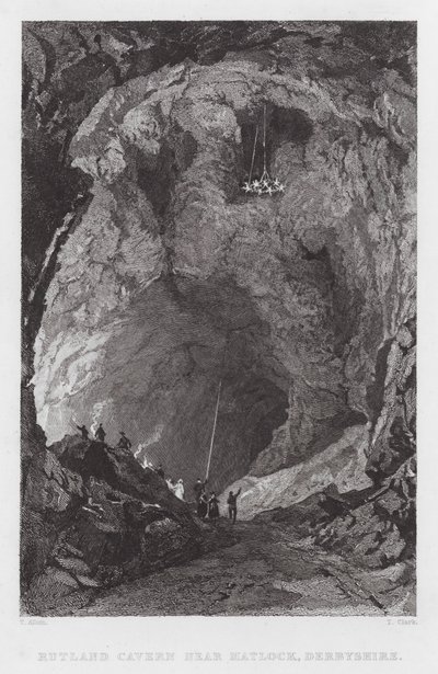 Rutland Cavern, poblíž Matlock, Derbyshire (rytina) od Thomas (after) Allom