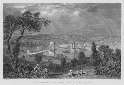 Scotswood Bridge, přes Tyne (rytina) od Thomas (after) Allom